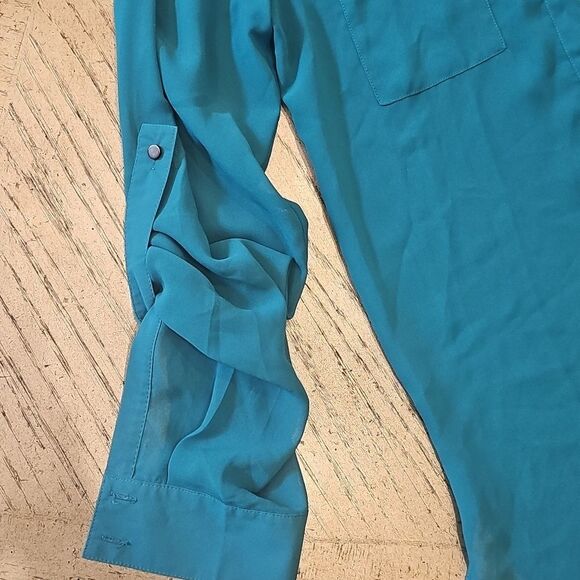 Kenneth Cole Turquoise Button Down Blouse XS - Picture 2 of 8